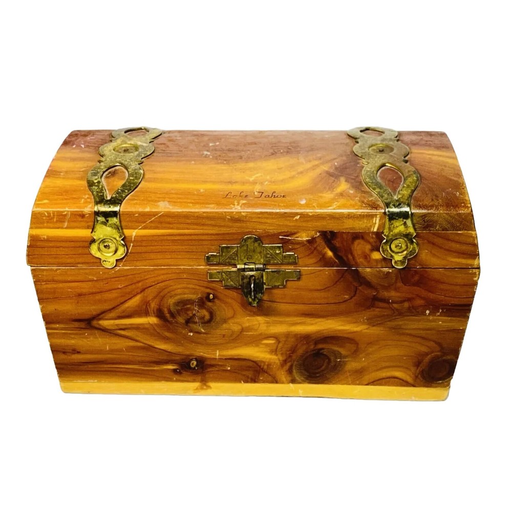 Vintage Handmade Wooden Lake Tahoe Landscape Jewelry  Box 7.5”x4”